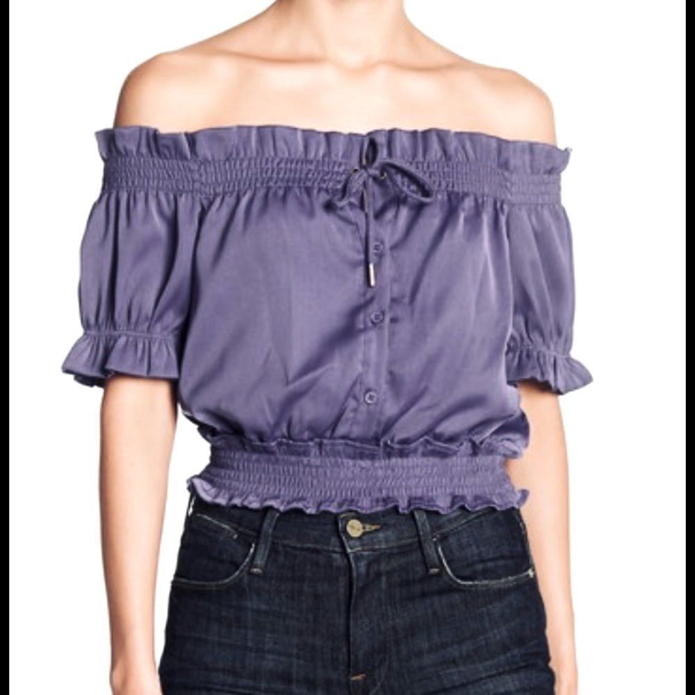 NWT Romeo & Juliet y2k Crop Peasant Top Dusty Purple Boho Off Shoulder Ruffle S